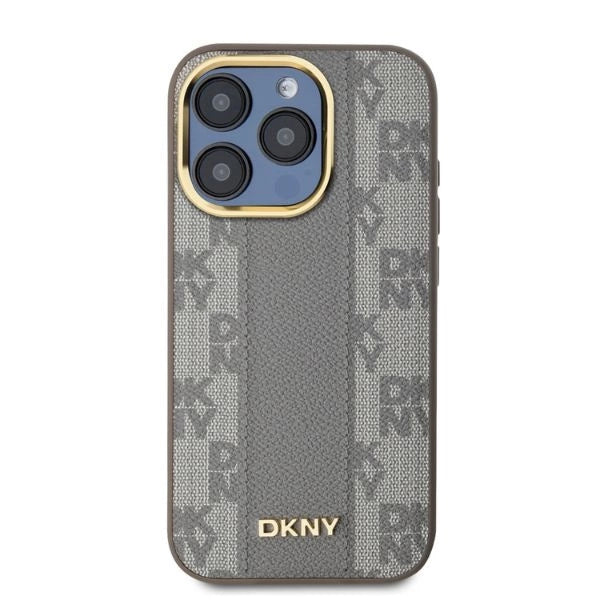 DKNY кожен кариран мономонен калъф MagSafe за iPhone 15 Pro Max - бежов