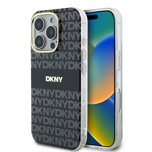 Калъф DKNY Repeat Texture Pattern With Stripe за iPhone 16 Pro - черен
