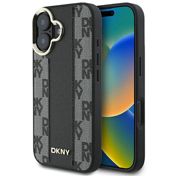 DKNY кариран калъф Magsafe за iPhone 16 Plus - черен