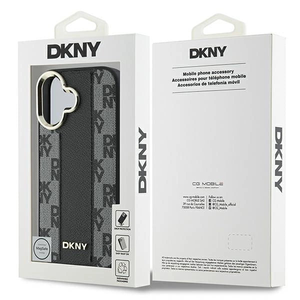 DKNY кариран калъф Magsafe за iPhone 16 Plus - черен