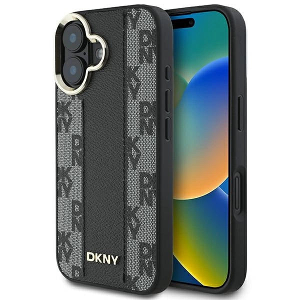 DKNY кариран калъф Magsafe за iPhone 16 - черен