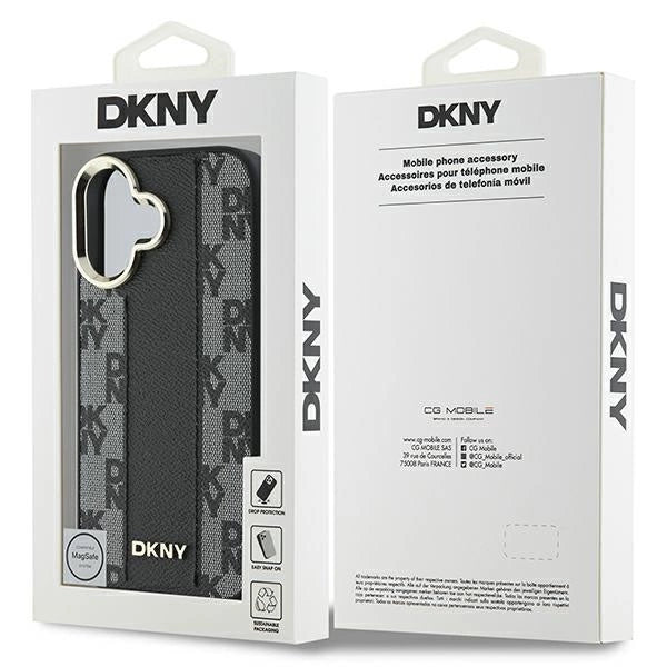 DKNY кариран калъф Magsafe за iPhone 16 - черен