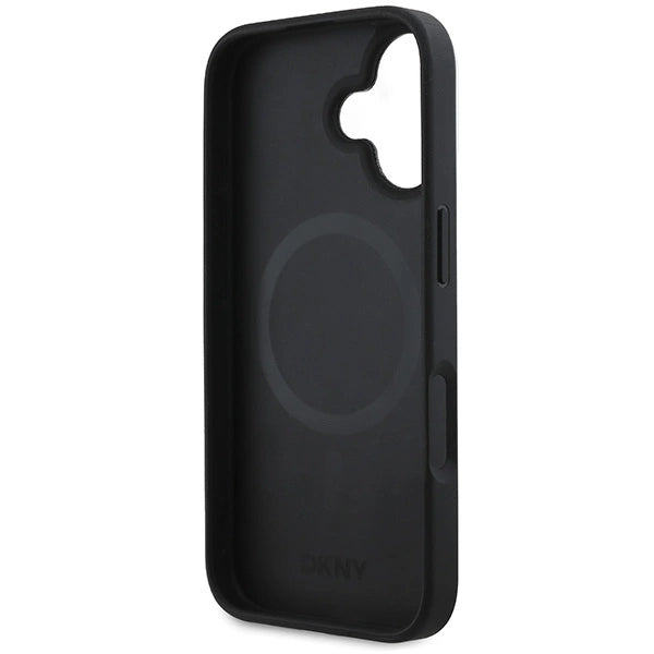 Калъф DKNY Plain Silver Logo MagSafe за iPhone 16 - черен