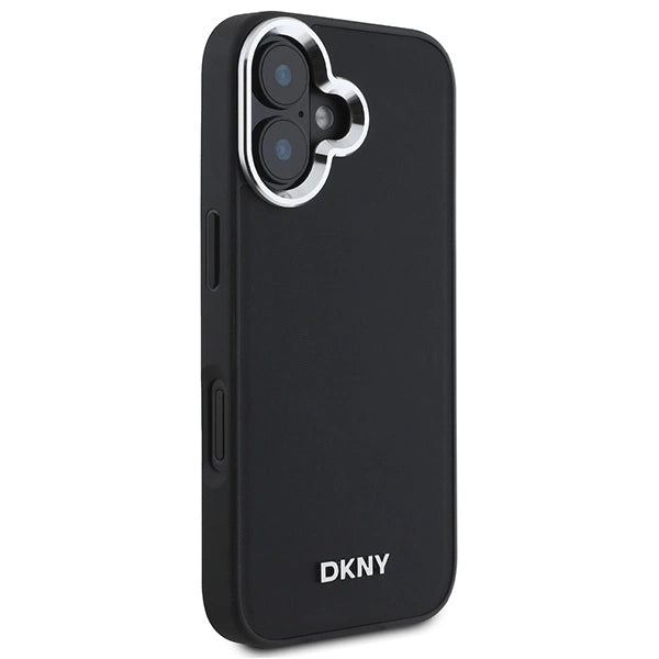 Калъф DKNY Plain Silver Logo MagSafe за iPhone 16 - черен