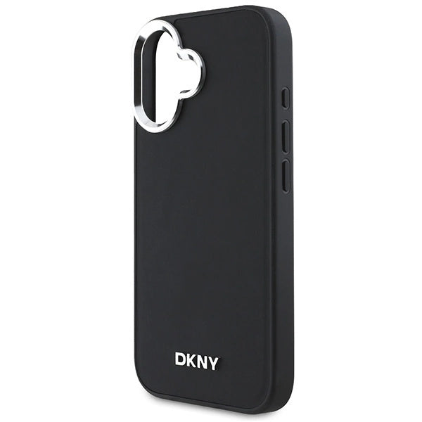 Калъф DKNY Plain Silver Logo MagSafe за iPhone 16 - черен