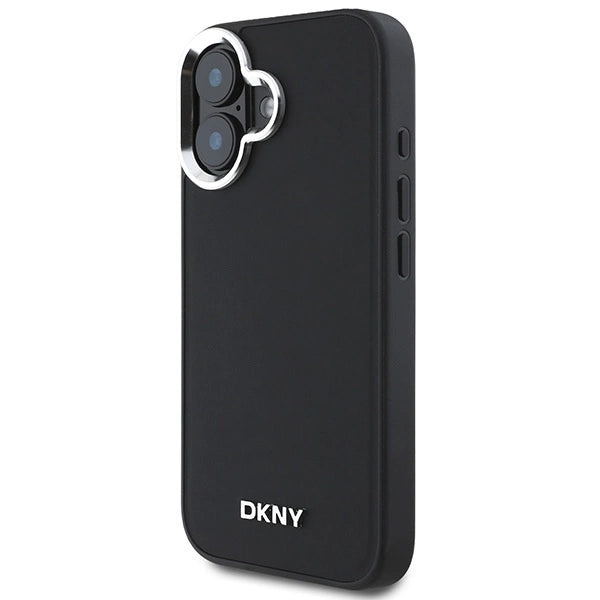 Калъф DKNY Plain Silver Logo MagSafe за iPhone 16 - черен