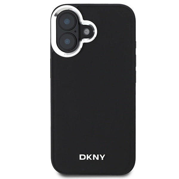 Калъф DKNY Plain Silver Logo MagSafe за iPhone 16 - черен
