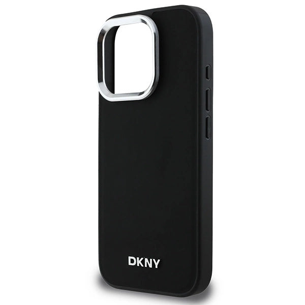 Калъф DKNY Plain Silver Logo MagSafe за iPhone 16 Pro Max - черен