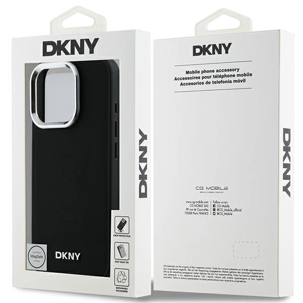 Калъф DKNY Plain Silver Logo MagSafe за iPhone 16 Pro Max - черен
