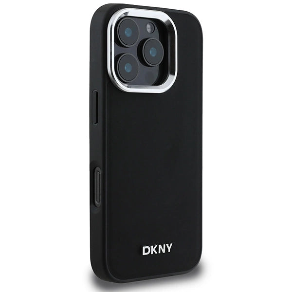 Калъф DKNY Plain Silver Logo MagSafe за iPhone 16 Pro Max - черен