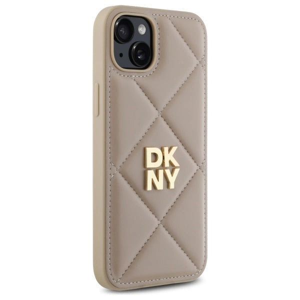 Калъф DKNY Quilted Stack Logo iPhone 15 Plus - бежов