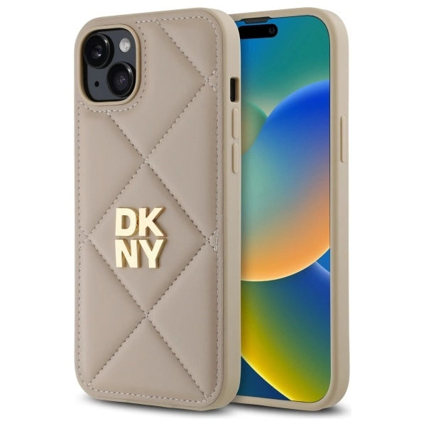 Калъф DKNY Quilted Stack Logo iPhone 15 Plus - бежов