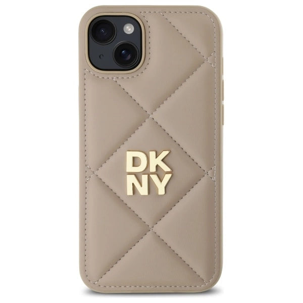 Калъф DKNY Quilted Stack Logo iPhone 15 Plus - бежов