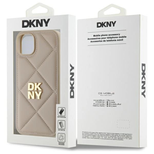 Калъф DKNY Quilted Stack Logo iPhone 15 Plus - бежов
