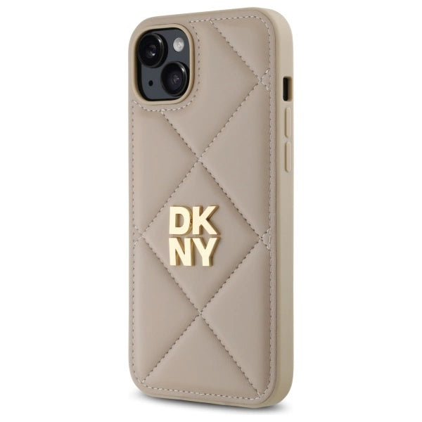 Калъф DKNY Quilted Stack Logo iPhone 15 Plus - бежов