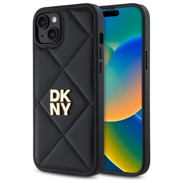 Калъф DKNY Quilted Stack Logo iPhone 15 Plus - черен