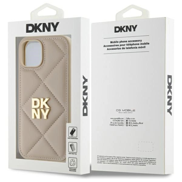 Калъф DKNY Quilted Stack Logo iPhone 15 - бежов