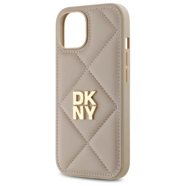 Калъф DKNY Quilted Stack Logo iPhone 15 - бежов