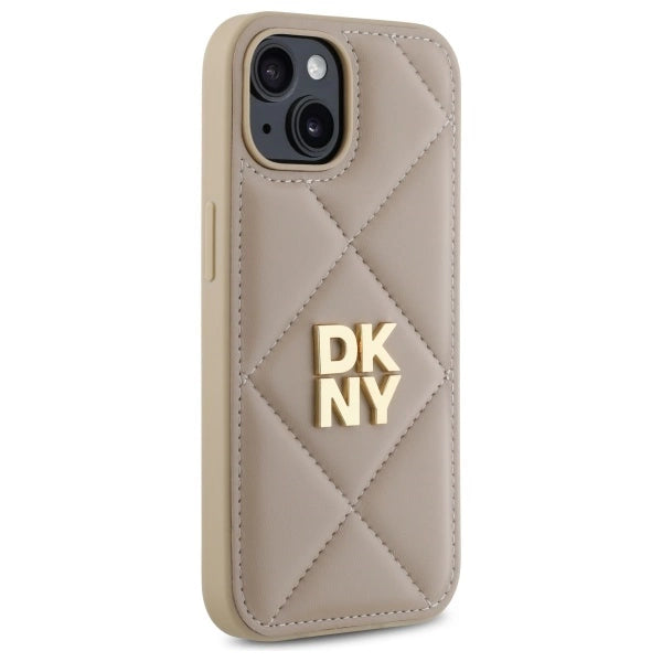 Калъф DKNY Quilted Stack Logo iPhone 15 - бежов