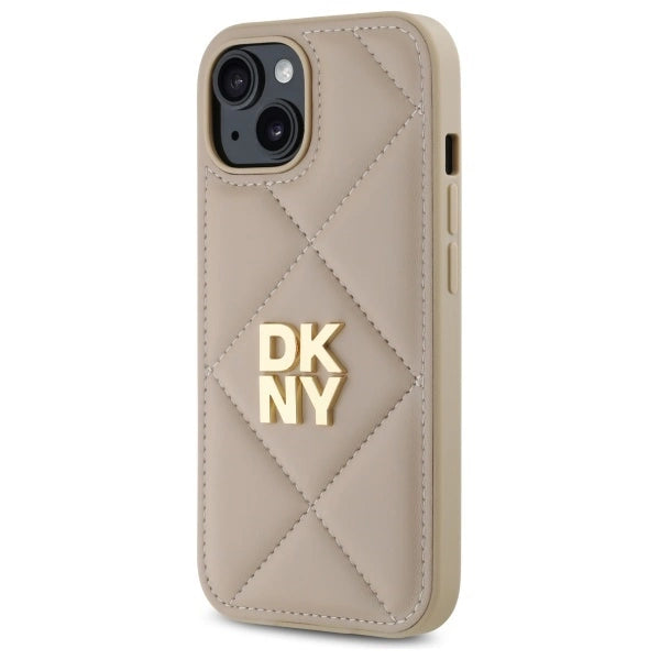 Калъф DKNY Quilted Stack Logo iPhone 15 - бежов