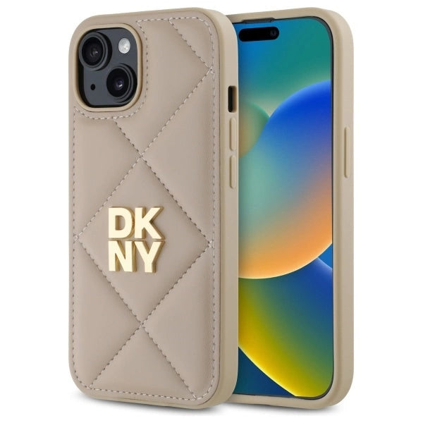 Калъф DKNY Quilted Stack Logo iPhone 15 - бежов
