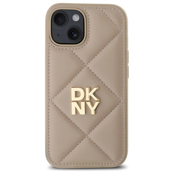 Калъф DKNY Quilted Stack Logo iPhone 15 - бежов
