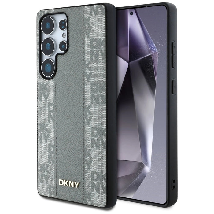 DKNY кожен кариран калъф MagSafe за Samsung Galaxy S25 Ultra - сив