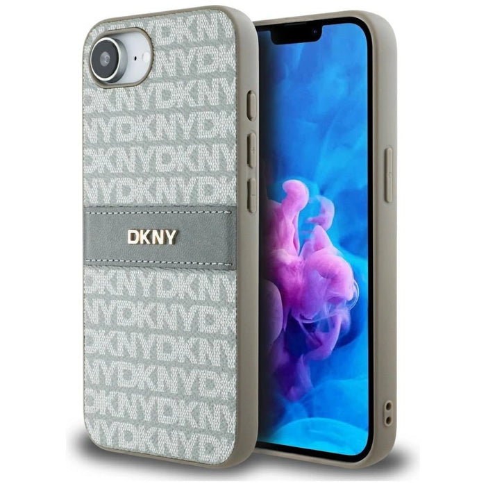 Калъф DKNY Repeat Texture Pattern with Tonal Stripe iPhone 16e - бежов