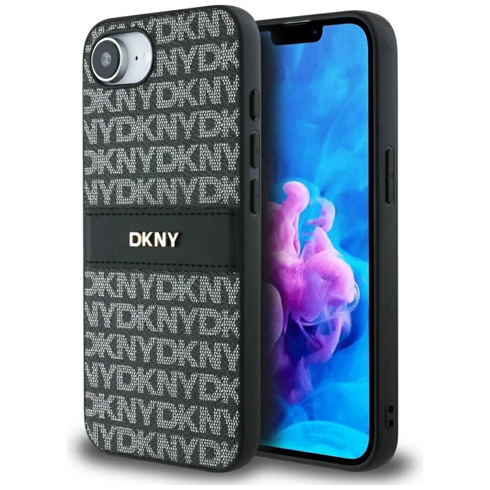 Калъф DKNY Repeat Texture Pattern with Tonal Stripe за iPhone 16e - черен
