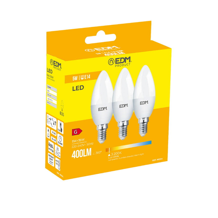 Опаковка от 3 LED крушки EDM 98204 G 35 W 5 W 50 W E14 400 lm Ø 3,6 x 10 cm (3200 K)