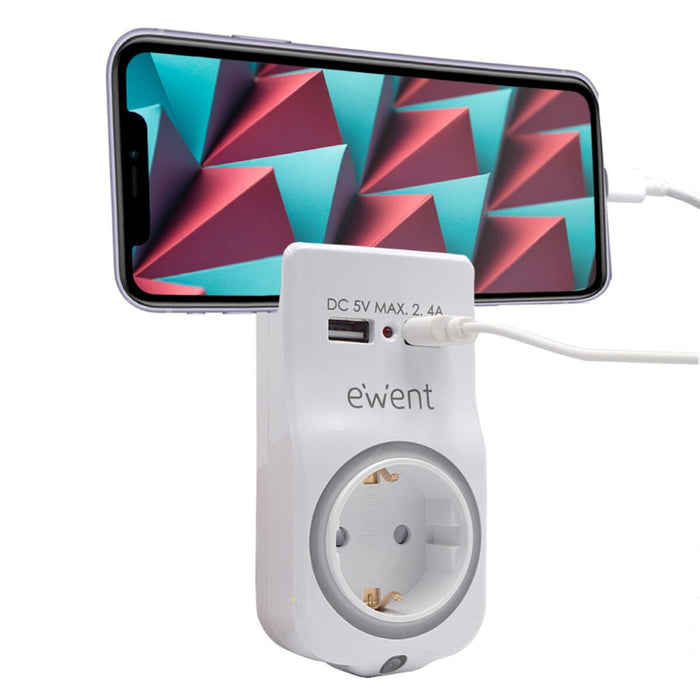 Щепсел за стена с 2 USB порта Ewent EW1225 16A 3680 W Бял 10 W
