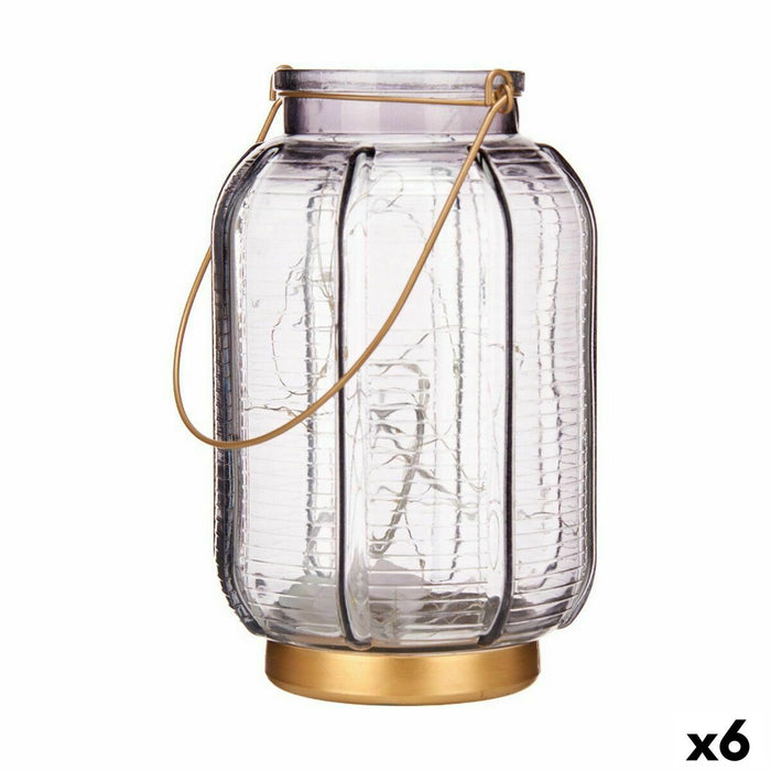 LED Фенер Gift Decor L1422MSH-S L1422MSH-S Сив Златен Cтъкло Райета 14 x 22 x 14 cm 13,5 x 22 x 13,5 cm (6 броя)