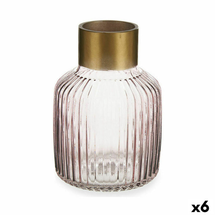 Ваза Gift Decor V1522IP-C V1522IP-C Розов Златен Cтъкло Райета 14,5 x 22 x 14,5 cm (6 броя)