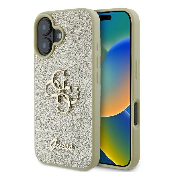 Голем 4G калъф Guess Fixed Glitter за iPhone 16 Plus - златен