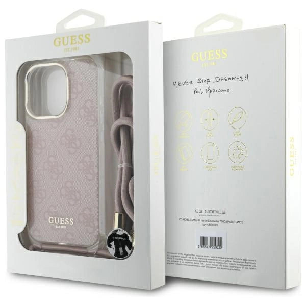 Калъф Guess Crossbody Cord 4G Print Case с шнур за iPhone 16 Pro - розов