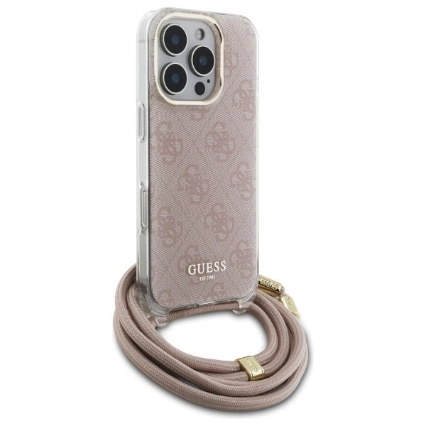 Калъф Guess Crossbody Cord 4G Print Case с шнур за iPhone 16 Pro - розов
