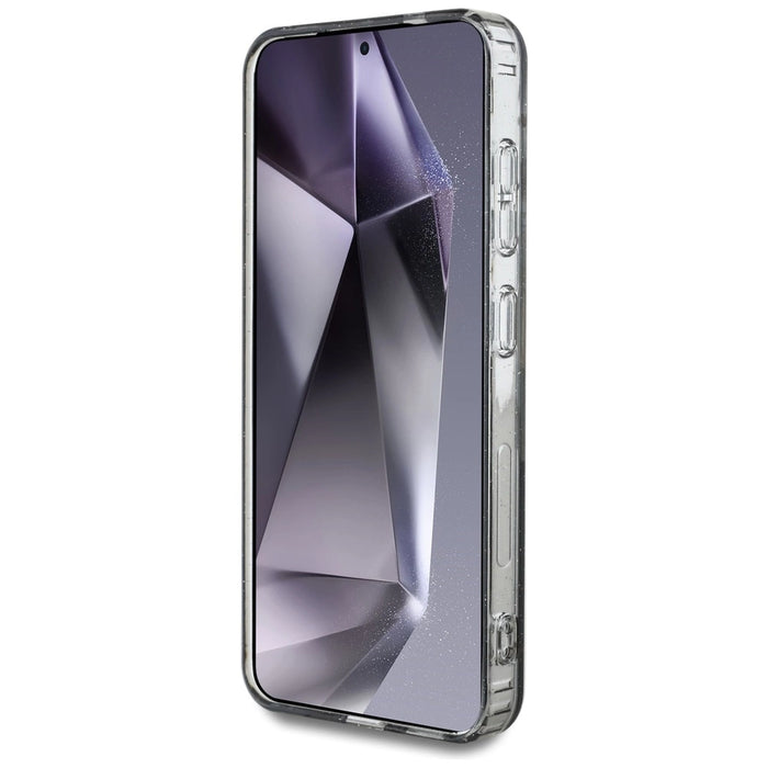 Калъф Guess Glitter Flowers Triangle Buttons MagSafe за Samsung Galaxy S25 черен