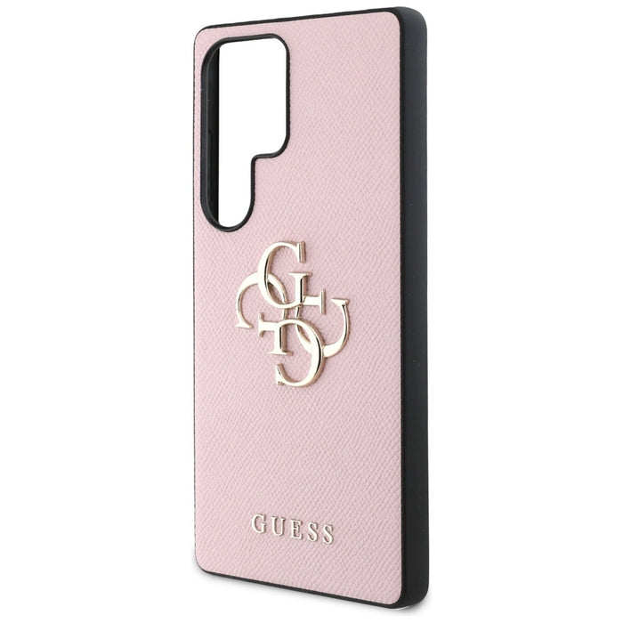 Guess Grained Big 4G Logo Small Classic Logo Case за Samsung Galaxy S25 Ultra розов