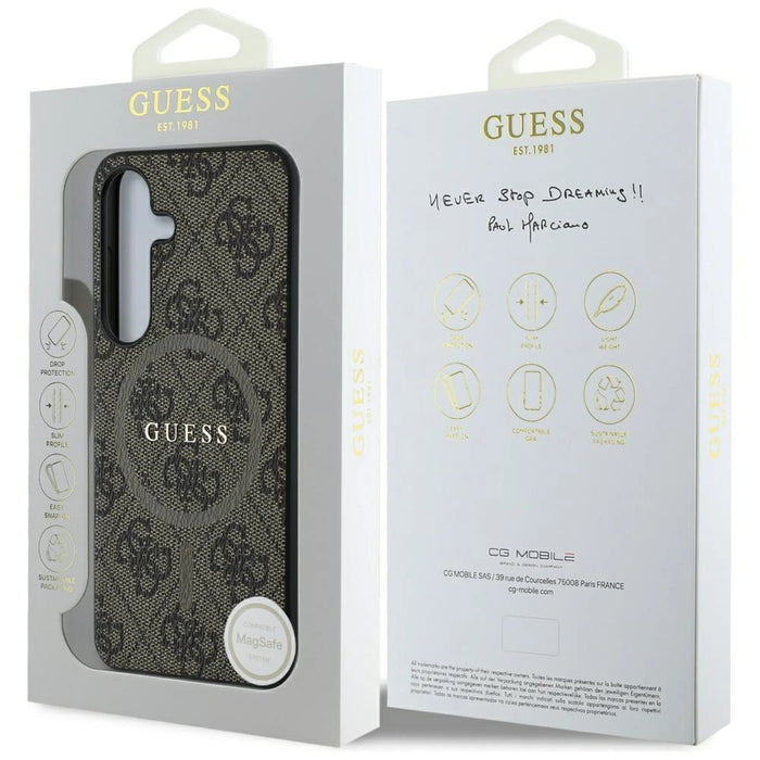 Калъф Guess Leather 4G Colored Ring Classic Logo MagSafe Samsung Galaxy S25 кафяв