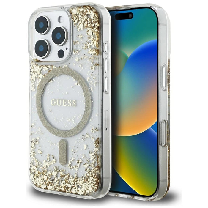Калъф Guess HC Resin Bottom Glitter MagSafe за iPhone 16 Pro - златен