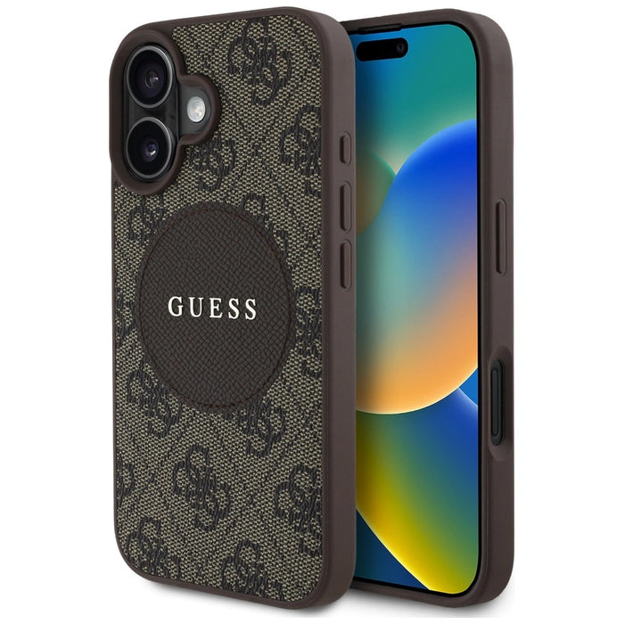 Калъф Guess 4G Circle Classic Logo MagSafe за iPhone 16 - кафяв
