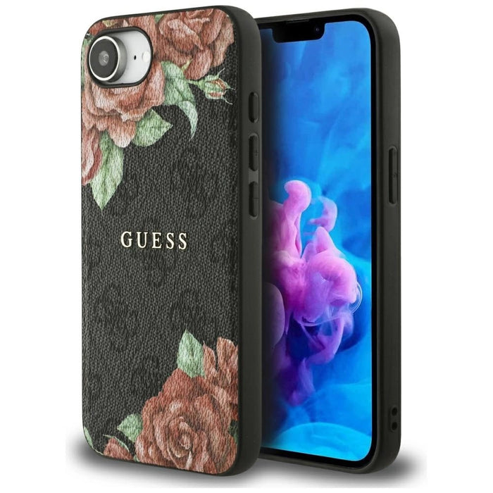 Калъф Guess 4G Flowers Print MagSafe за iPhone 16e - черен