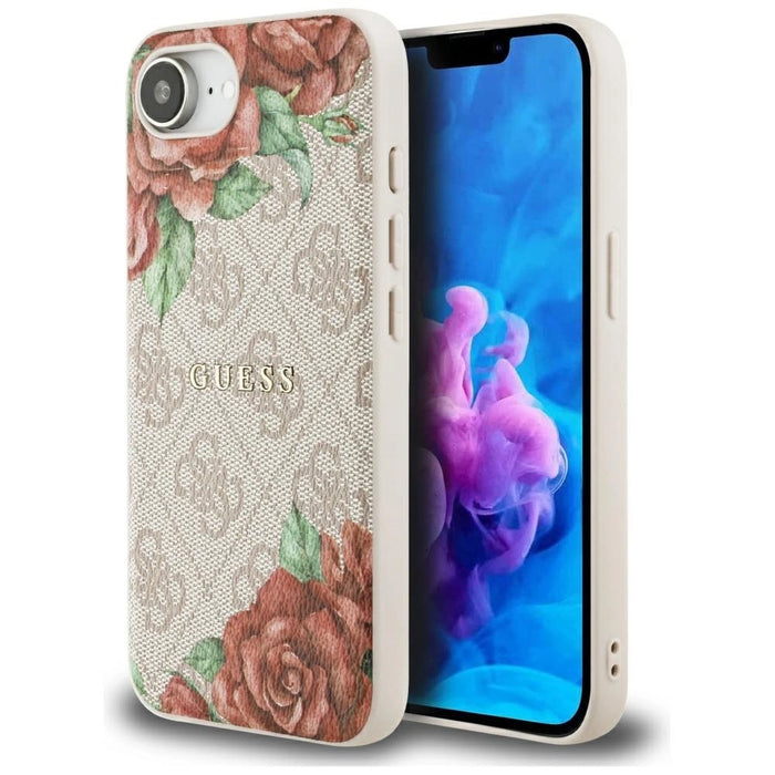Калъф Guess 4G Flowers Print MagSafe iPhone 16e - розов