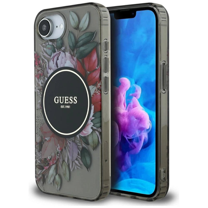 Калъф Guess IML Flowers MagSafe iPhone 16e - черен