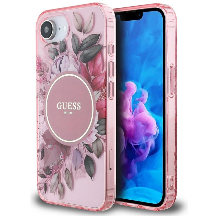 Калъф Guess IML Flowers MagSafe iPhone 16e - розов