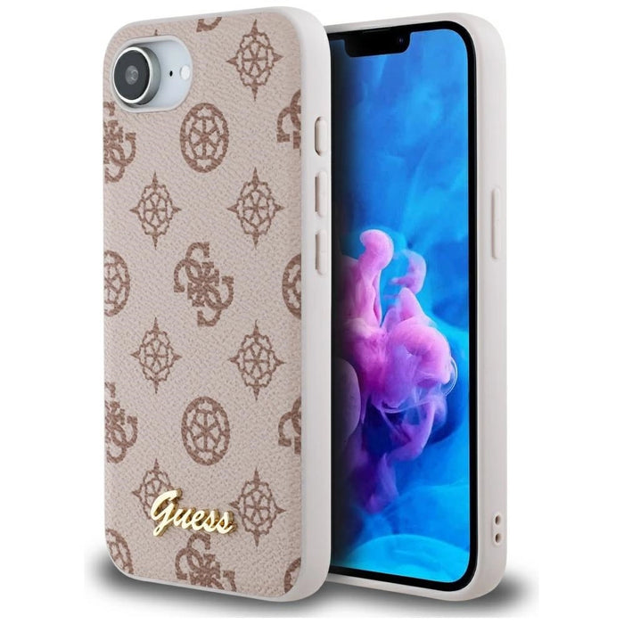 Калъф Guess Peony Script Logo MagSafe за iPhone 16e - кафяв