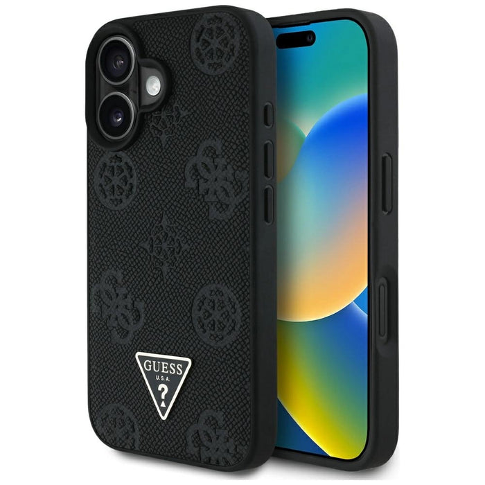 Guess Grained Hot Stamp Peony Triangle Logo MagSafe Case за iPhone 16 - черен