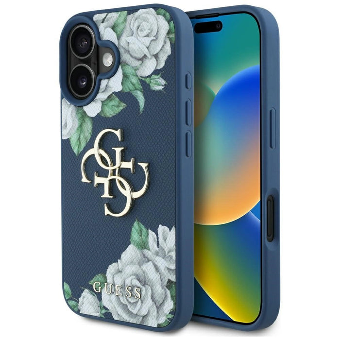 Калъф Guess Grained Roses Big 4G logo за iPhone 16 - син