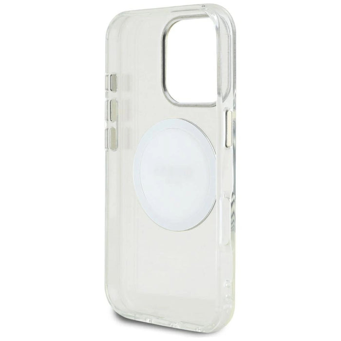 Калъф Guess IML Metal Colored Circle Classic Logo MagSafe за iPhone 16 Pro Max - бял