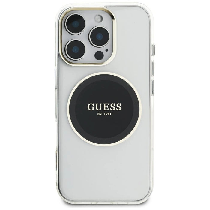 Калъф Guess IML Metal Coloured Circle Classic Logo MagSafe за iPhone 16 Pro Max - черен